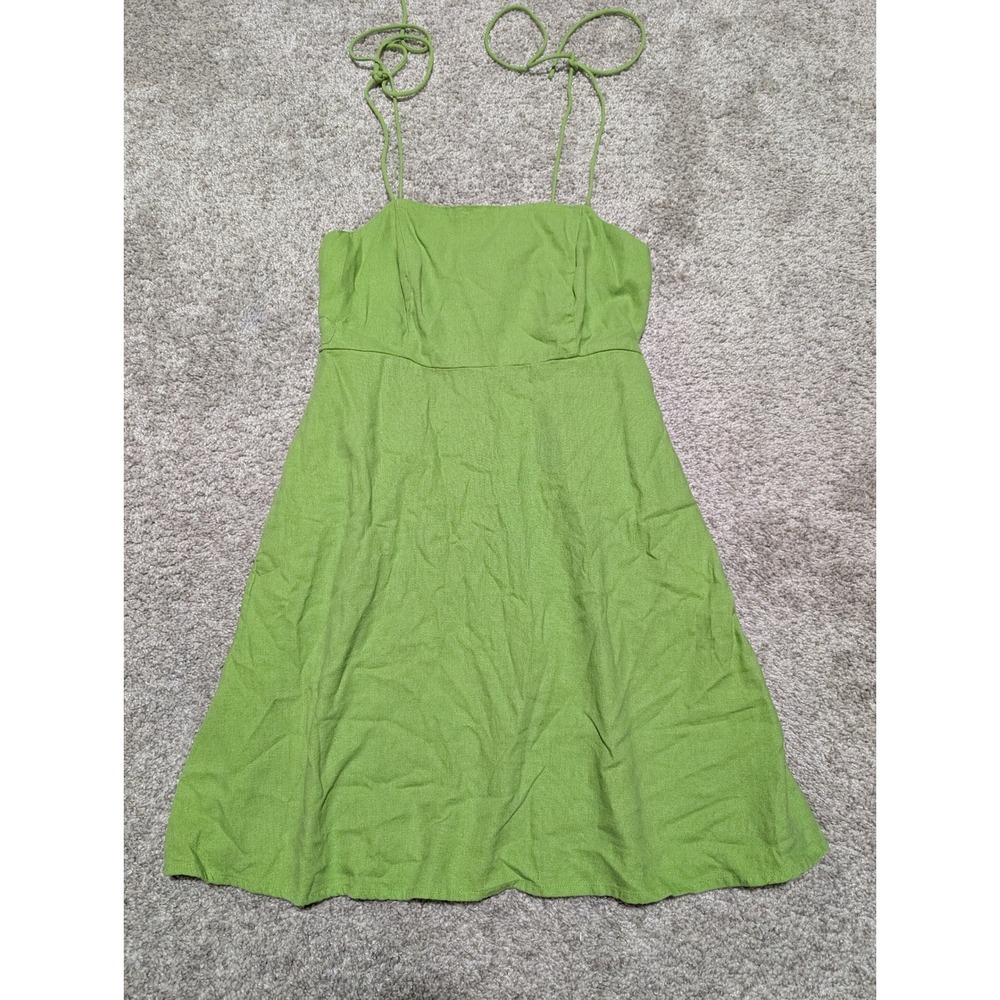 Old Navy‎ XS Petite Green Linen Blend Smocked Sundress with Tie Straps Pockets